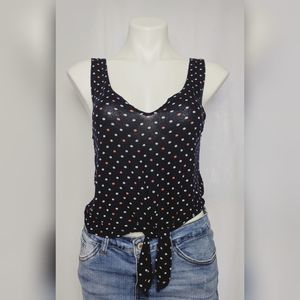 Anthro Kimchi Blue Navy Polka Dot Front Tie Top S